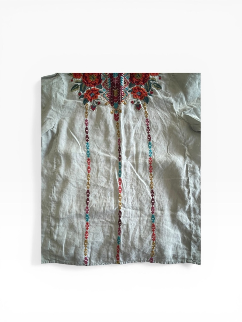 Johnny Was Linen Embroidered Boho Blouse Floral Tunic Top Relaxed Fit - Picture 6 of 16